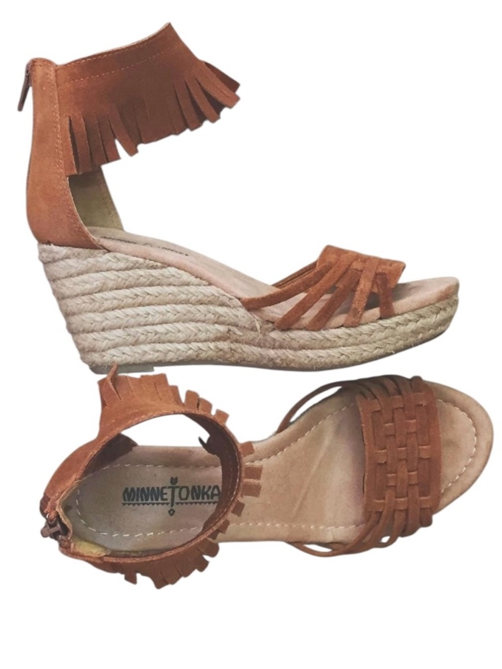 Minnetonka Nicolle Suede Fringe Espadrille Wedge Sandals